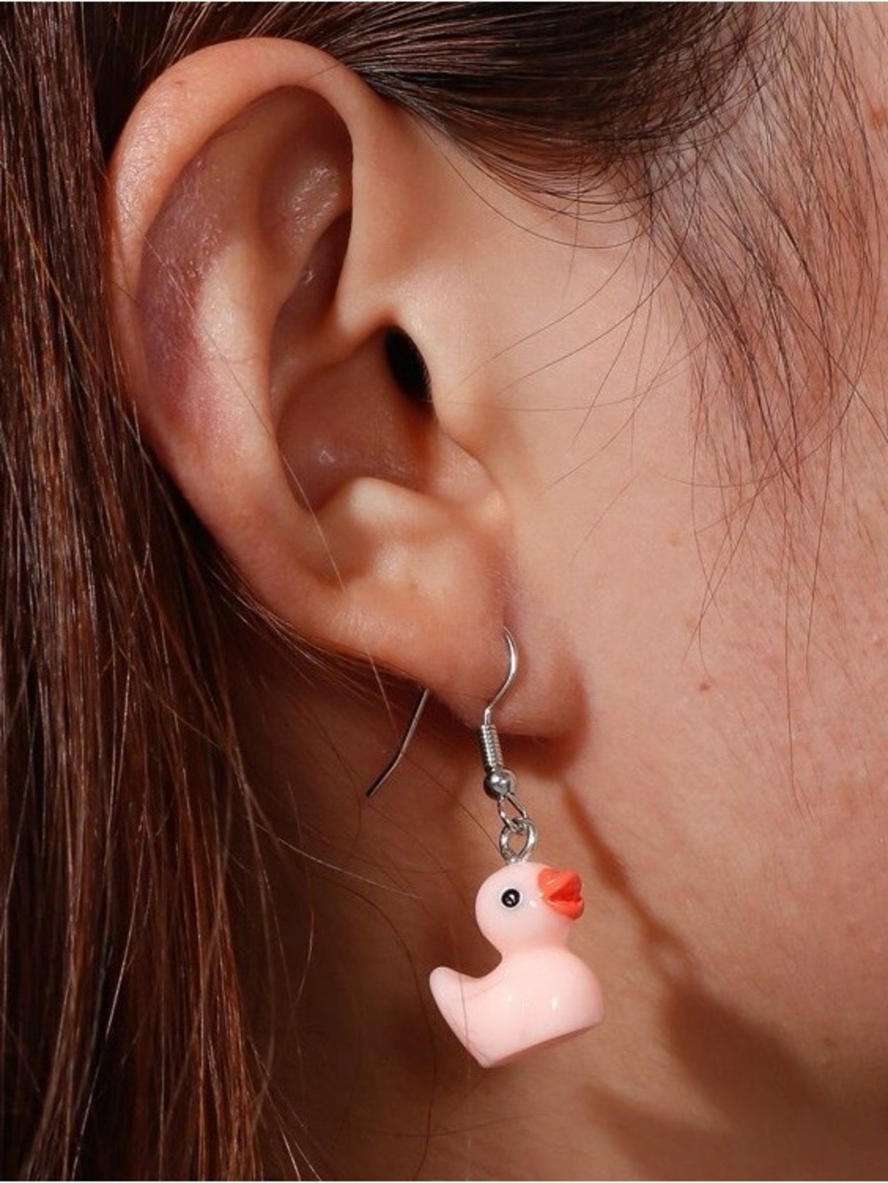 Cute Pink Rubber Duck Dangle Drop Earrings Kawaii Resin Gift for Women Girls